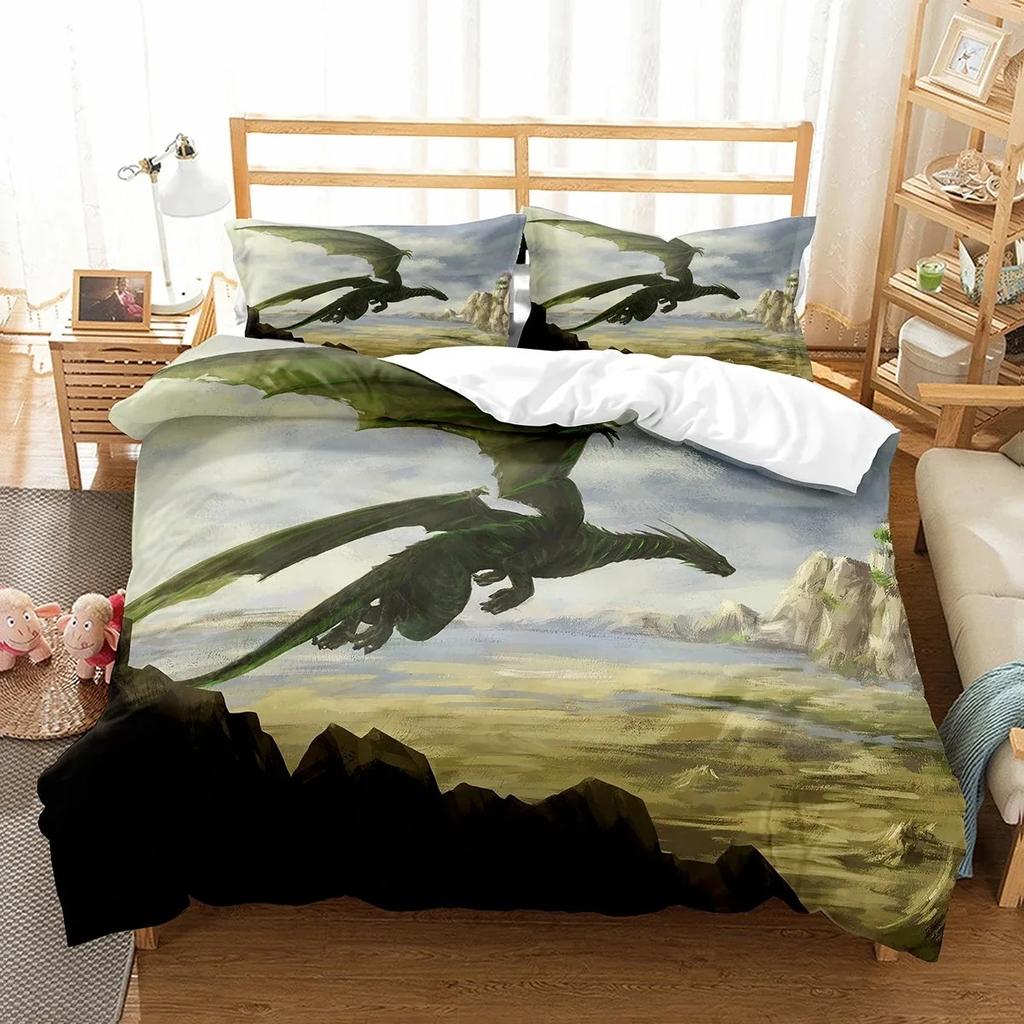 Cartoon Dragon Duvet Cover Set Fly Dragon Wild Animal Comforter Cover for Kids Boys Men Bedding Set Lightweight Soft Quilt Cover