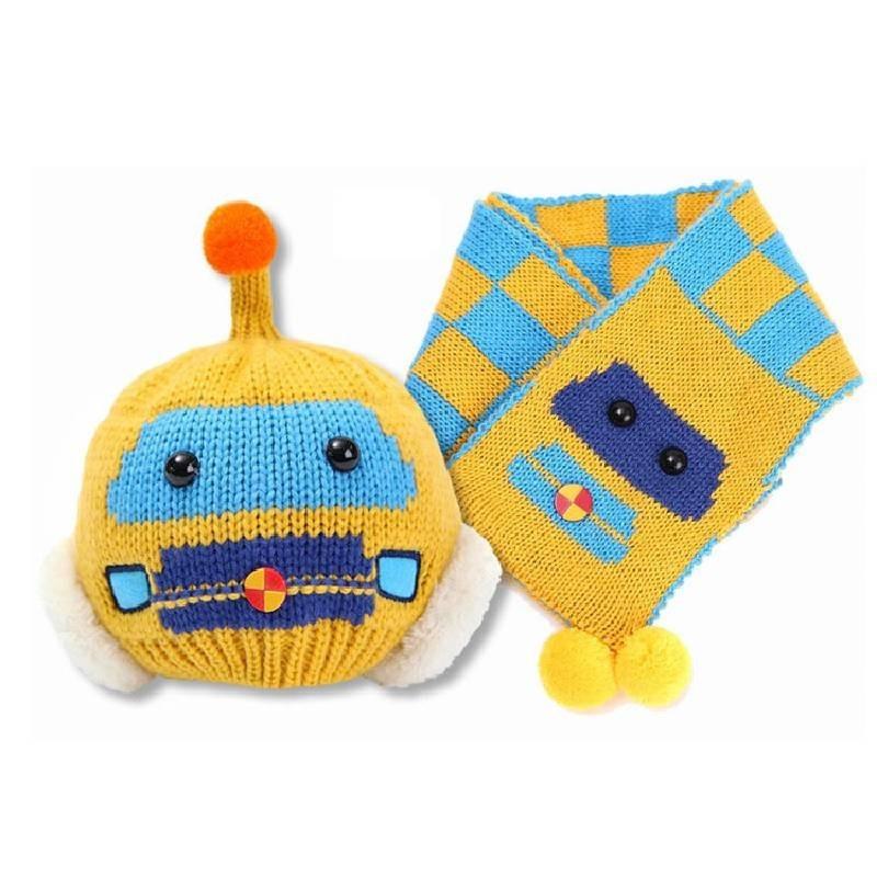 Cozy Knit Baby Scarf And Hat Set Adorable Car Design For Boys And Girls