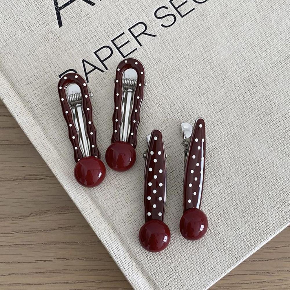 Retro Red Polka Hair Clips Dot Bangs Clips Minimalist Broken Hair Duckbill Clips Temperament Hair Ornaments