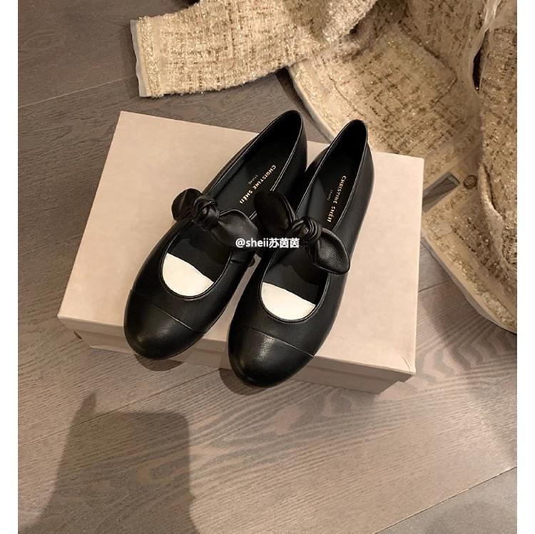 

Grape mother of the same style, bow splicing round head leather versatile age reduction shallow mouth Mary Jane single shoes women s spring and autumn 40 чёрный