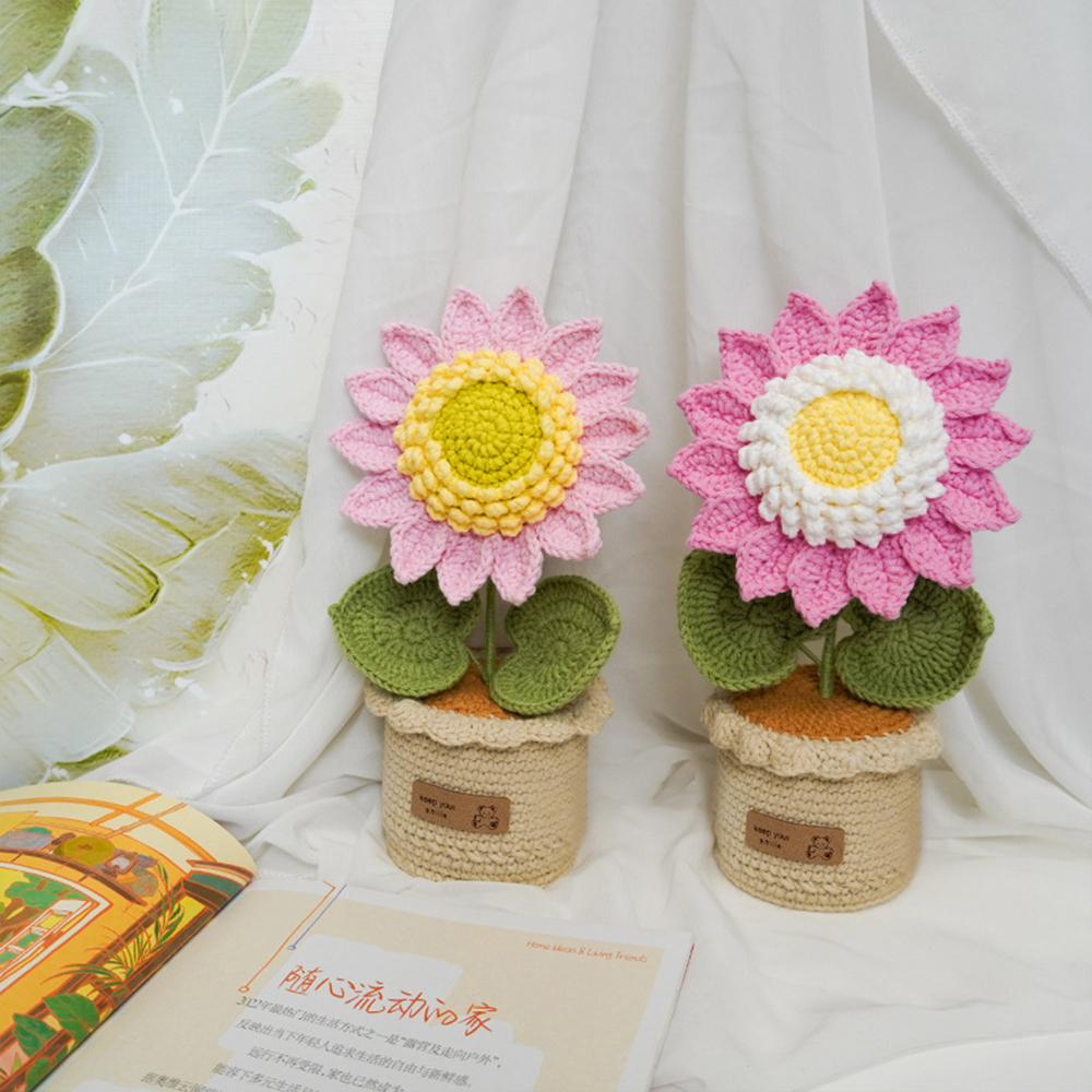 New Handmade Crocheted Yarn Bouquet High-end Potted Sunflower Potted Simulation Flower Ornament Gift