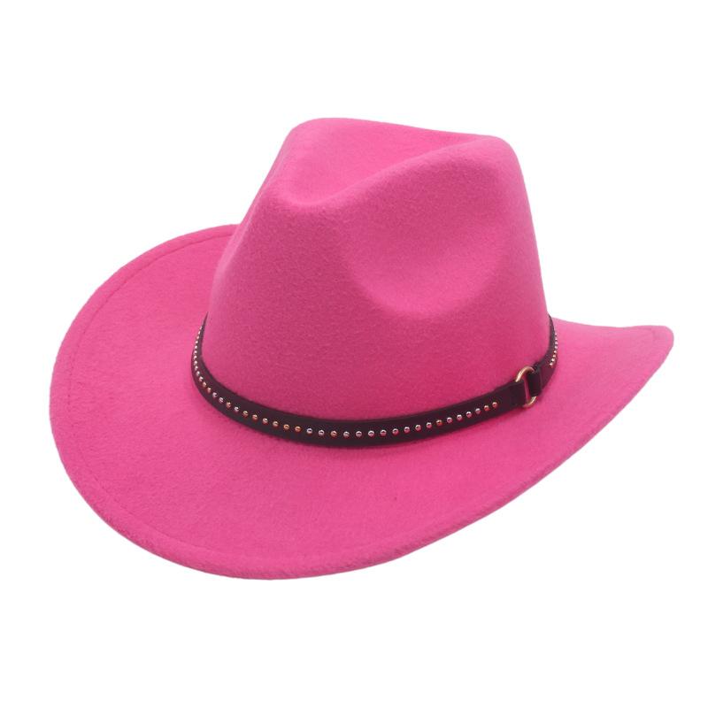 Rivet Belt Decorative Warped Edge Cowboy Hat Western Wind Curved Edge Top Hat Men'S And Women'S Hats