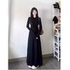 Spring Autumn Round Neck Elegant Fashion Black A-line Dress Women Long Sleeve Temperament Slim Robe Vestidos