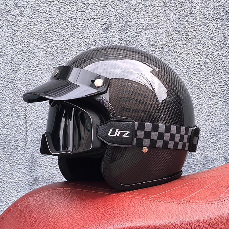 ORZ Lightweight Carbon Fiber Helmet Motorcycle 3/4 Half Helmet Cruise Motorcycle Helmet