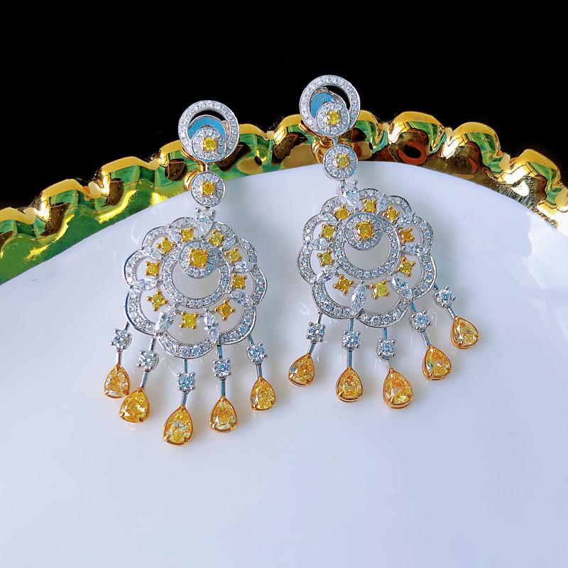 New Retro Light Luxury Asscher Yellow Bohemian Earrings Tassel Earrings