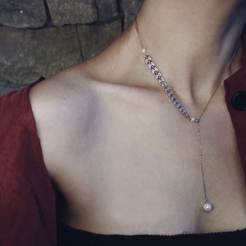 Delicate Pearl & Wheat Ear Pendant Necklace - Cold Style Clavicle Chain for Women