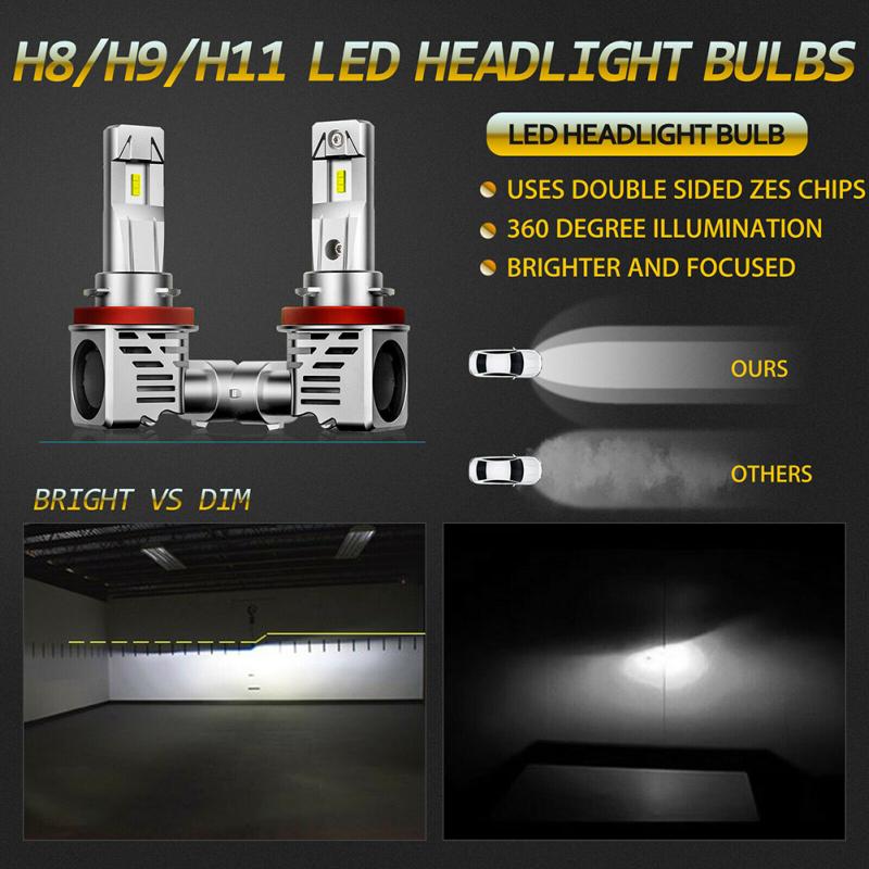1 Pair Metal H11 H8 H9 120w Canbus Led Headlight Kit High Low Beam Bulbs Ultra-White 6500k