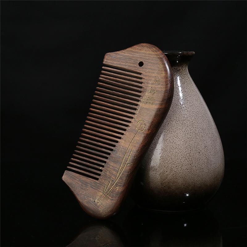

Натуральная расческа из черного золотого сандалового дерева, женская, портативная, антистатическая, массажная, от выпадения волос, для кудрявых волос, для длинных волос, деревянная расческа, расческа для красоты, подарок
