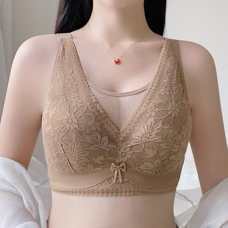 Large Size Bra for Women Without Steel Rims Thin Bra for Women with Lace Double Breasted Anti Sagging Breathable Bra