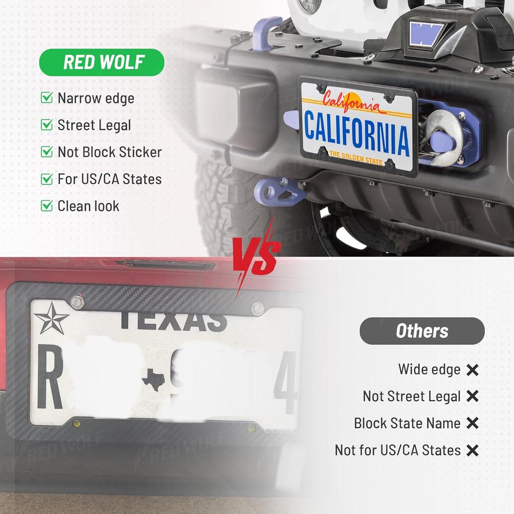 RED WOLF License Plate Bracket Holder With Stainless Steel Plate Frame Kit, Front Bumper Universal Fit Vehicles Truck Mount Holder Adapter Tag Lock