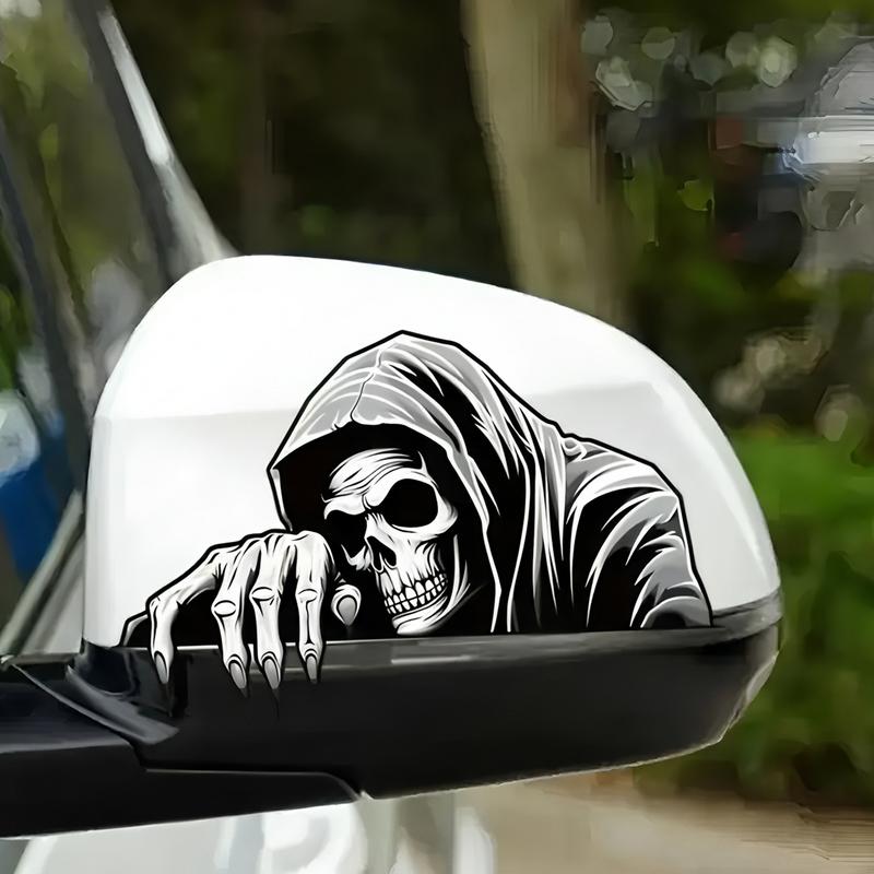 PVC Car Rearview Mirror Sticker Scary Skull Car Window Decals Scratch Resistant Weatherproof Motorcycles Automotive Decoration
