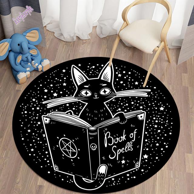 Mysterious Black Cat Round Decorative Carpet Divination Cushion Divination Hotel Carpet Home Decor Living Room Alfombra