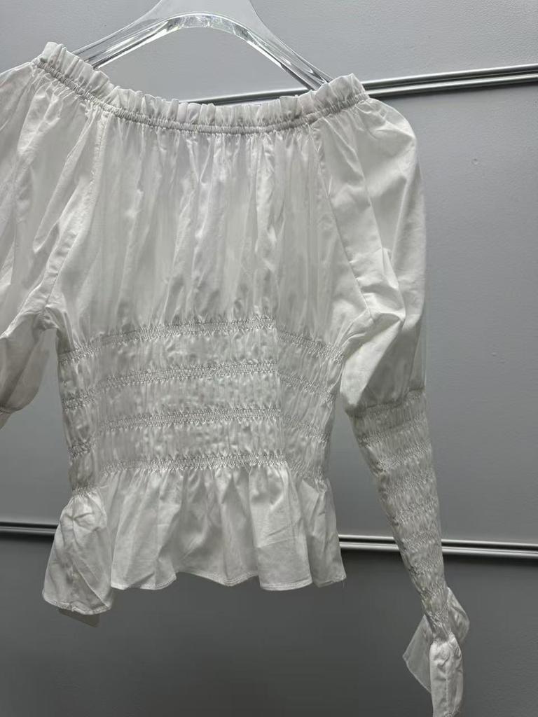 Elegant French Niche Spring Outfit: Puff Sleeve Drawstring Top & Skirt Set