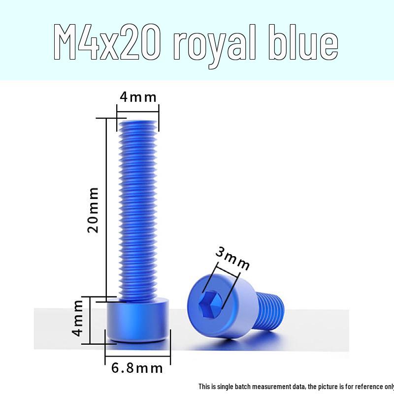 Šroub s vnitřním šestihranem M4 z eloxované hliníkové slitiny s válcovou zápustnou hlavou, antikorozní, barevná povrchová úprava.