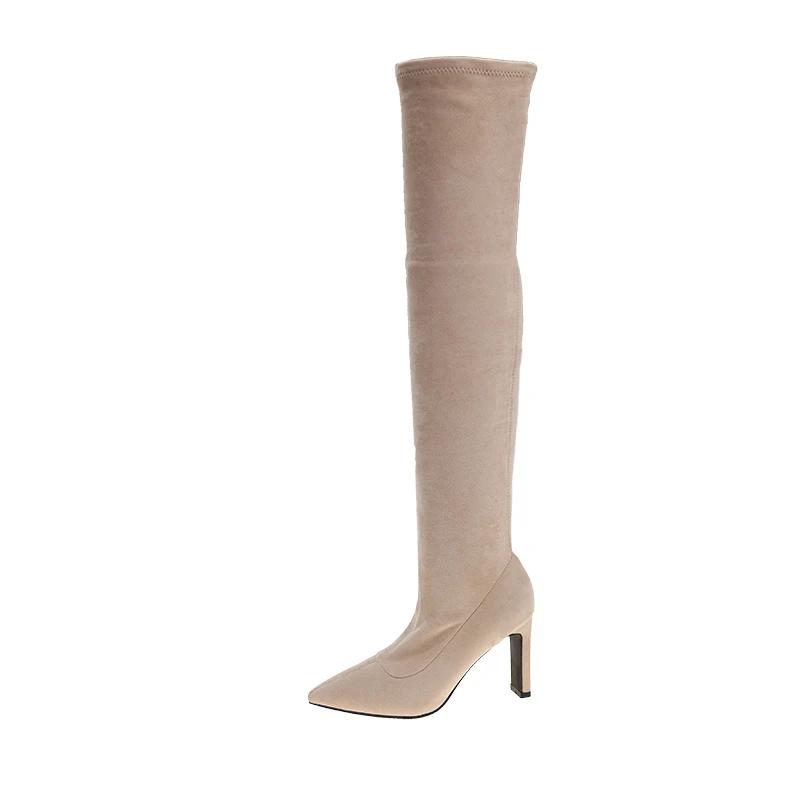 Women Spring Autumn New Fashion Side Zipper Long Boots Were Thin High-heeled Thick Suede Over-the-knee Ladies Black Gray Shoes