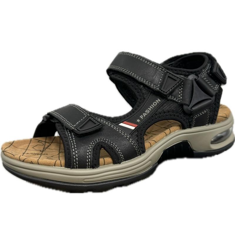 Men's Sandals Outdoor Beach Shoes Velcro Air Cushion Large Size Summer Cowhide Hand Sports and Leisure