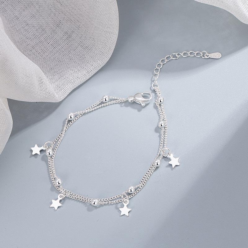 925 Silver Double-layer Star Charm Bracelet For Woman Man Luxury Wedding Engagement Fashion Charm Party Jewelry