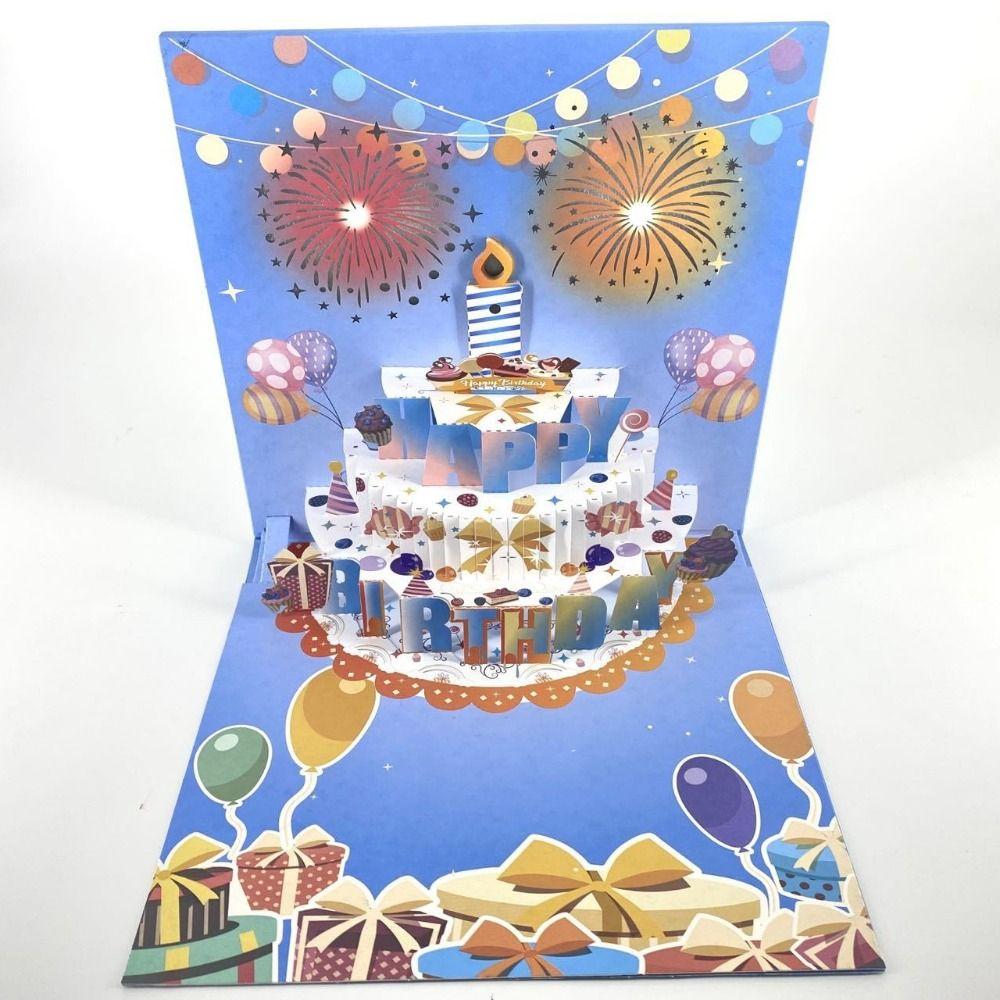 Fireworks Effect 3D Popup Greeting Card Musical and Light Luxurious Foil Stamping Cards  Child