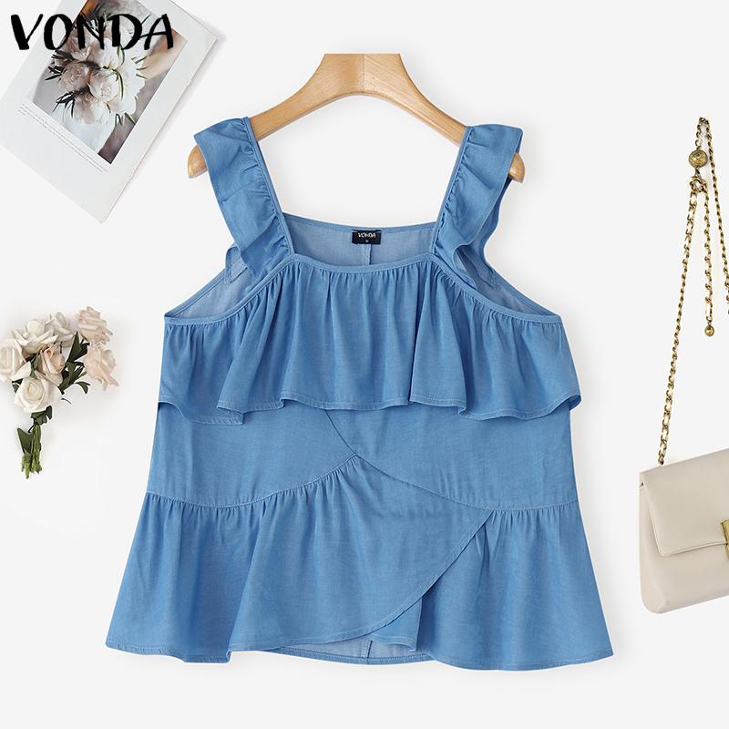 VONDA Femei Vară Bretele Fără Mâneci Straturi Neregulate Volane Maiouri Casual