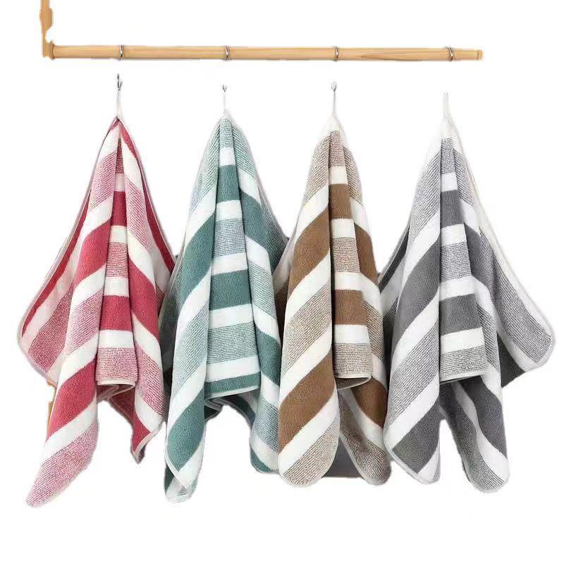 Coral Fleece Double-Sided Striped Bath Towel, Thick & Soft for Adults & Children