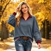 Women's Two-Piece Top with Lapel Collar and Colorblock Patchwork Design for Casual Wear