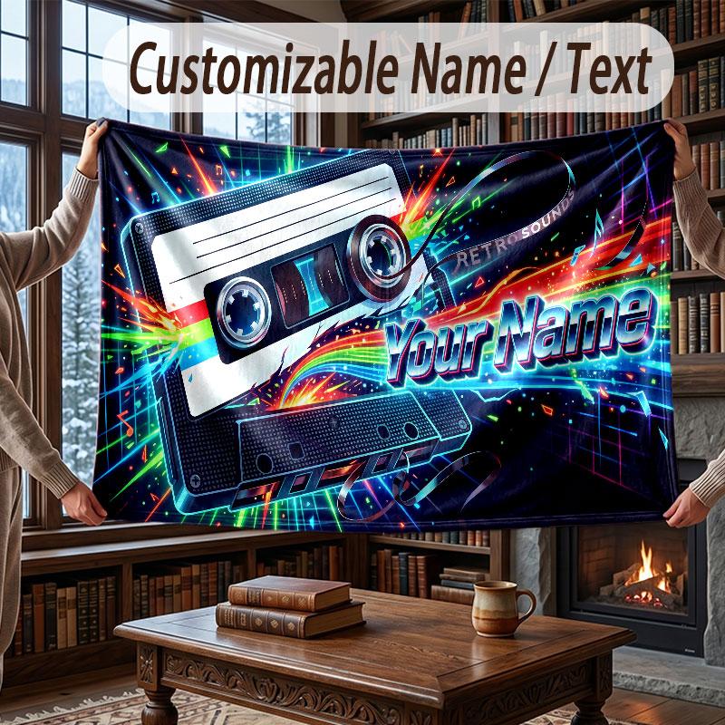 Neon Colorful Theme Throw Blanket Custom Name Text Personalized Blanket Soft Cozy Blanket for Home Sofa Bed