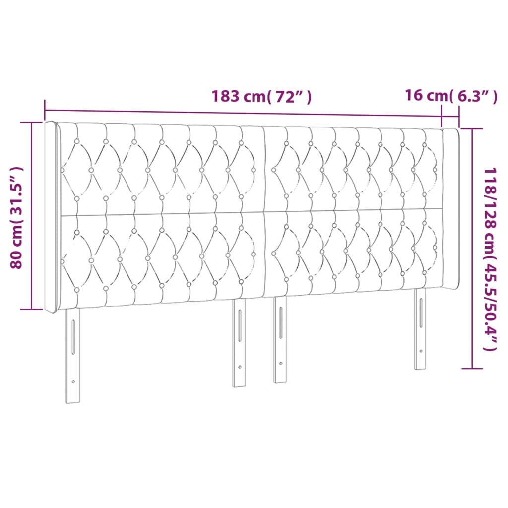 Vidaxl Bed Headboard with LED, Black, 183X16X118/128 Cm, Fabric