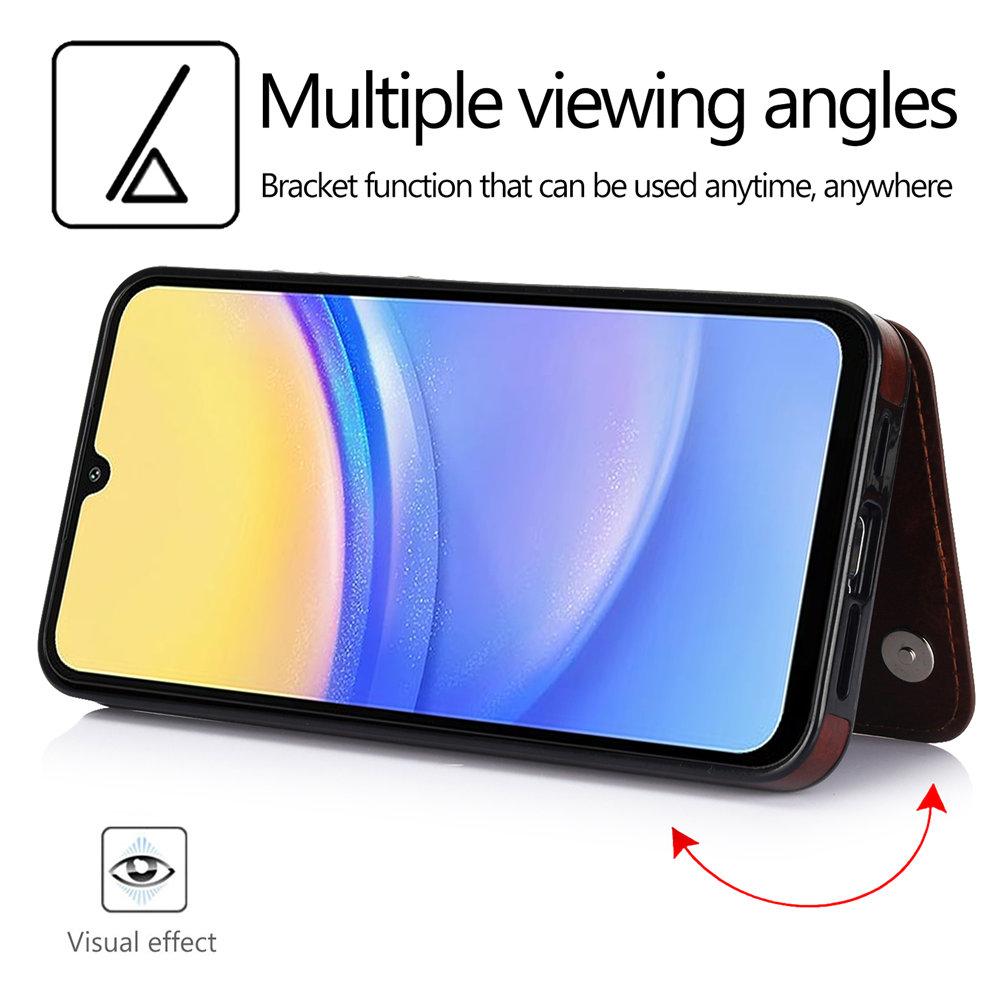 Portfel z podwójnym guzikiem, slotem na karty, podstawką, klapką, skórzane etui do Samsung Galaxy A16 A35 A55 A15 A54 A14 A13 A73 A53 A33 A32 A12 A52