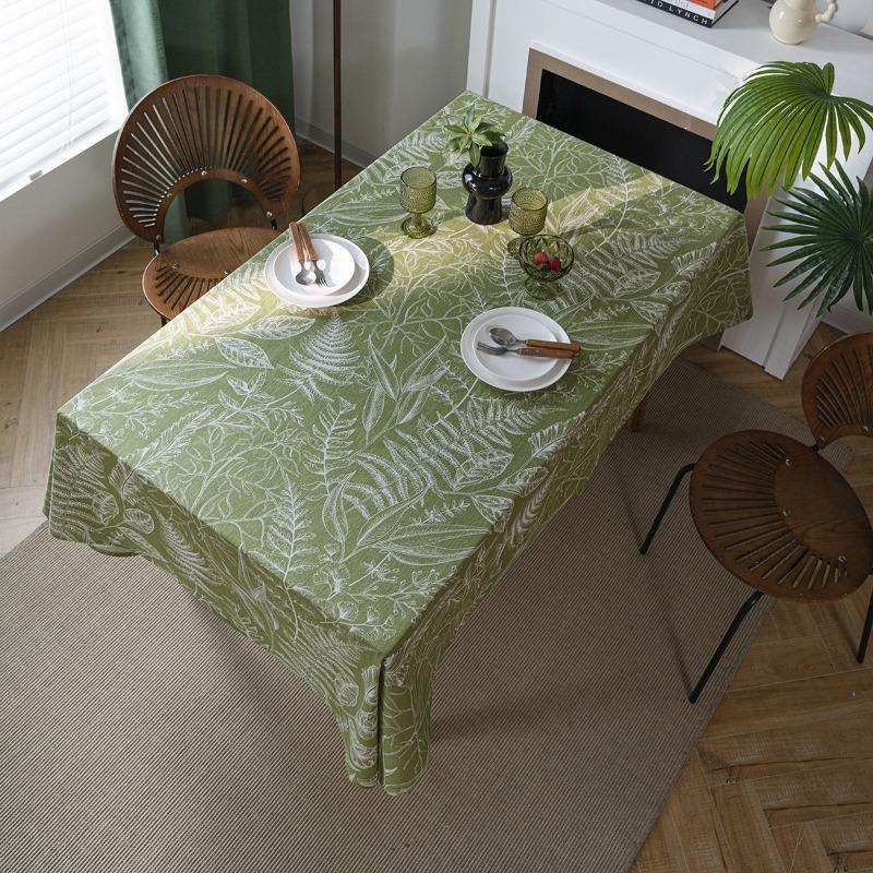 Table Cloth Green Leaf Sketching Dining Table Cloth American Fabric Art Rectangle