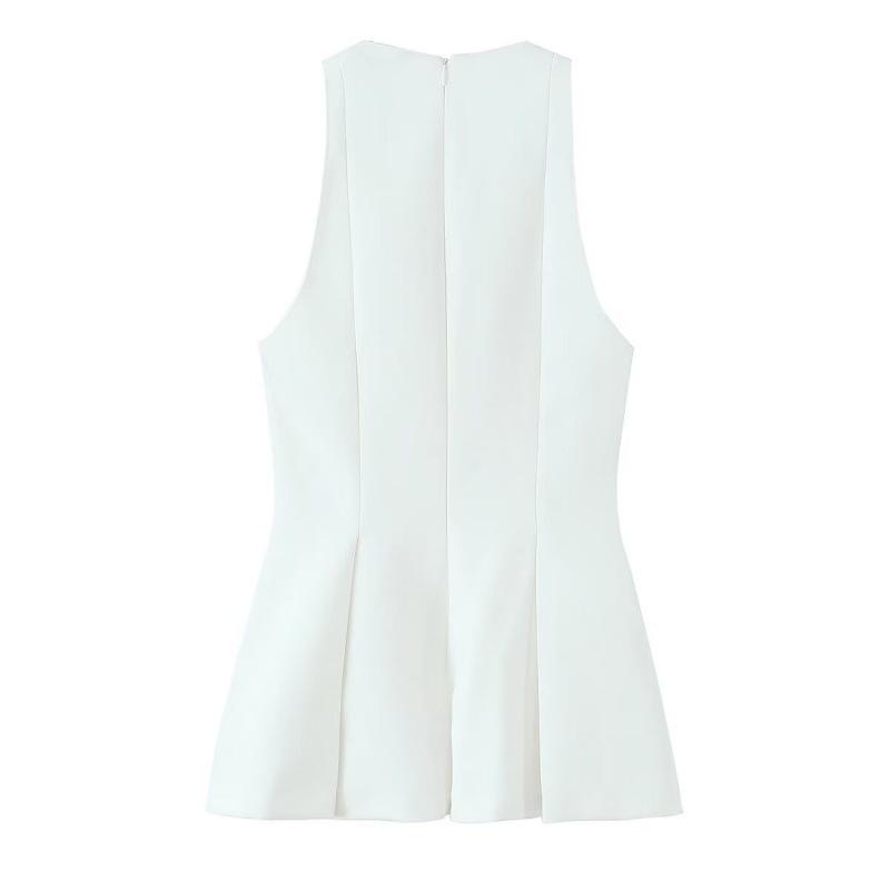 Myst&Za Women's 2025 Summer Pleated Waist-Cinching Halter Neck Top