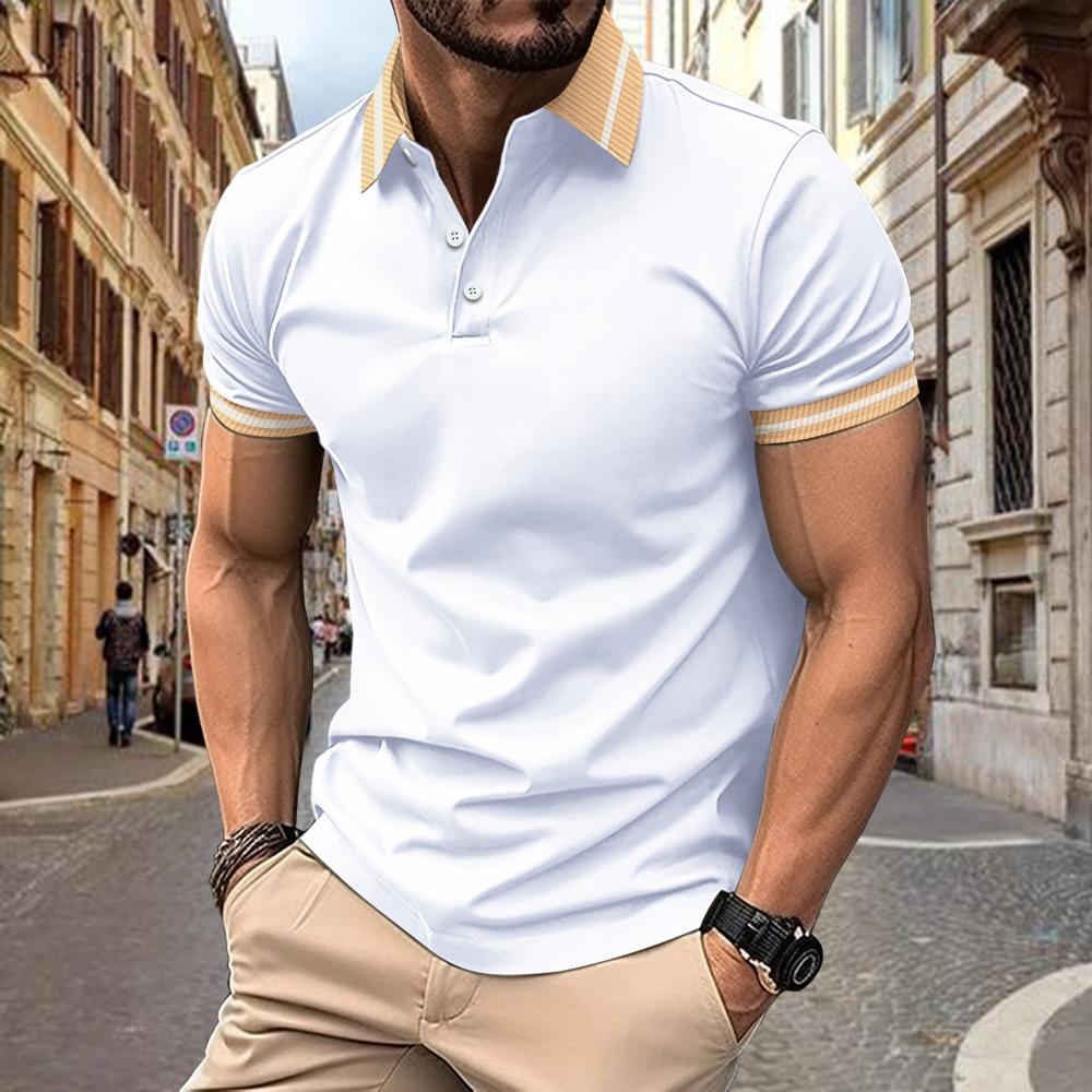 Summer New Polo Shirt with Color Blocked Buttons for Men s Sports Polo Shirt S белый