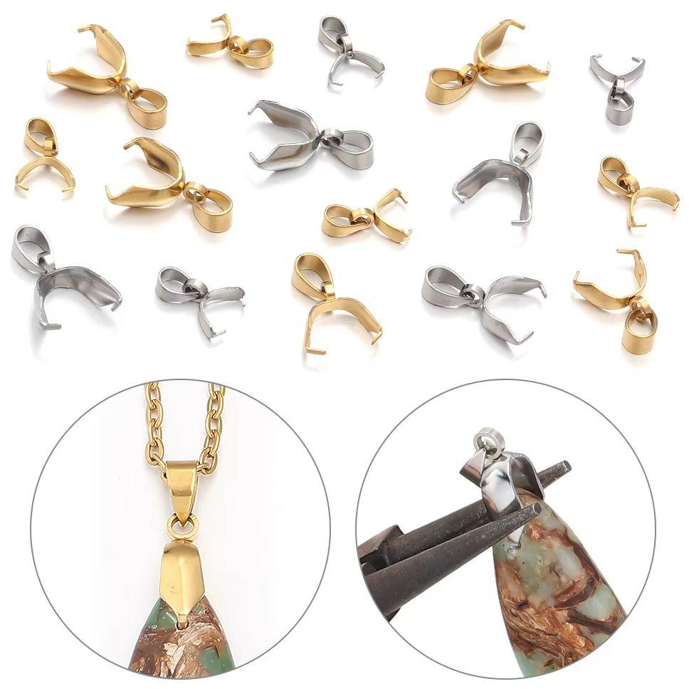 10/20Pcs Stainless Steel Charm Pendant Clip Clasps Pinch Bail Clip For Necklace Pendant Connector DIY Jewelry Making Accessories