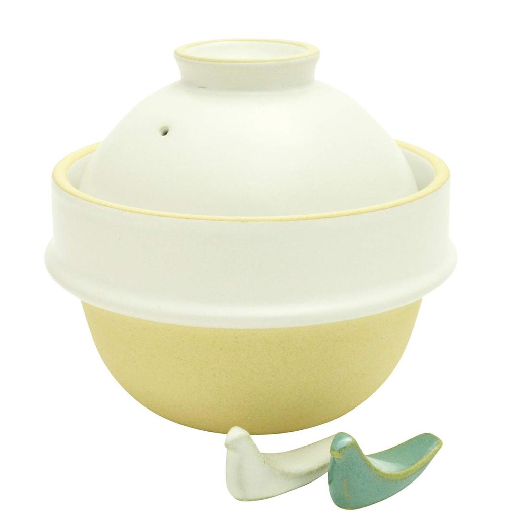 Tsukamoto (Tsukamoto) Mashiko Ware Rice Cooker, White, 1 Cup, Suitable for Single People, Kamacco, Includes Two Chopstick Rests, AKM-3