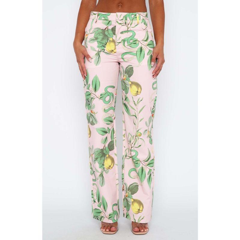 2024 Summer New Arrival Versatile European and American Women's Clothing Fashion Print Elegant Slim Looking Mid-Waist Straight Casual Pants