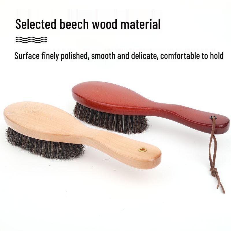 Horsehair Clothes & Shoe Brush with Solid Wood Handle for Dust Removal