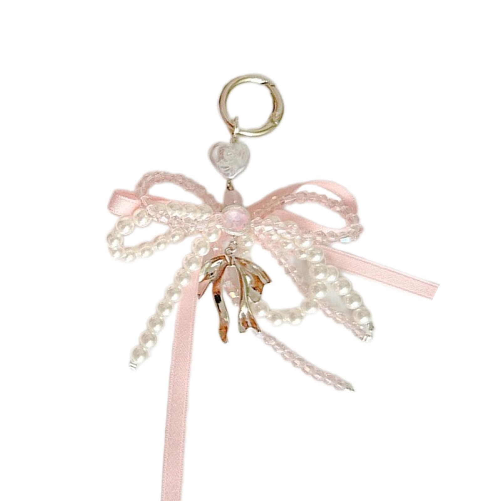 

Элегантный белый бант брелок с жемчужным акцентом милый шарм рюкзак кольца ручной работы сумка кулон подарок для женщин 3