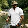 Herren Leinen Kurzarmhemd mit Kordelzug Lässig Retro Sommer Oberteil