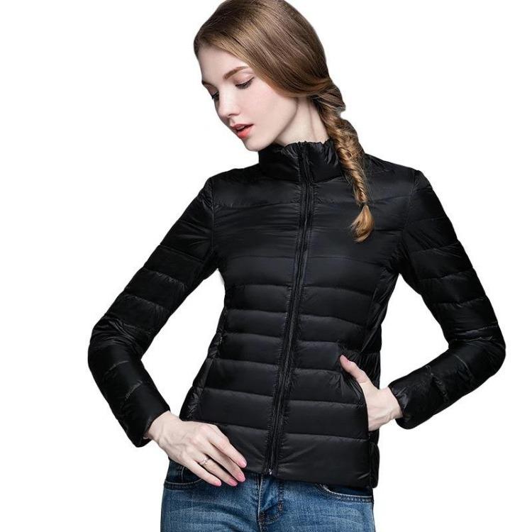 Winter Fashion Lightweight Down Coat for Women Plus Size Slim Fit Long Sleeve Stand Collar Solid Color Zipper Lightweight Autumn Jacket