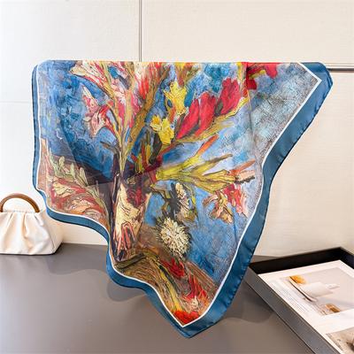 2026 Fashion Spring Summer Women 70Cm Square Scarf Silk Print Satin Beach Scarves Shawl Headband Hijab Bandana Wrap Bufanda