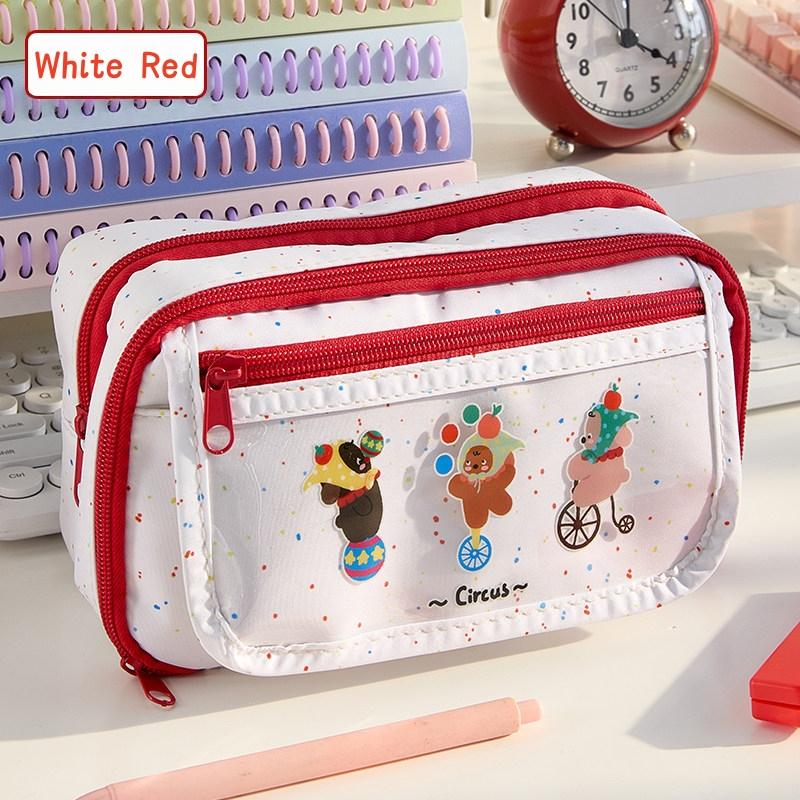 Lovely Circus Flip Pencil Case Pen Bag Minimalist Cartoon Animal Dalmatlans Croissant Multi-Layer Stationery Pouch