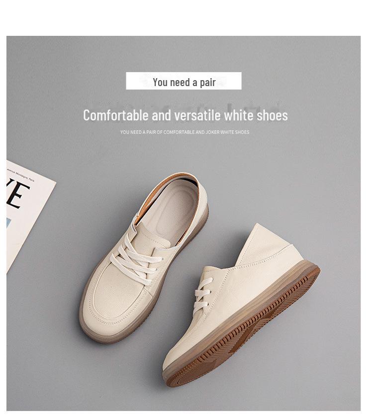 Women's Spring 2025 White Cowhide Height-Increasing Shoes, Thin Style, Soft Leather, Soft Sole, Slip-On.