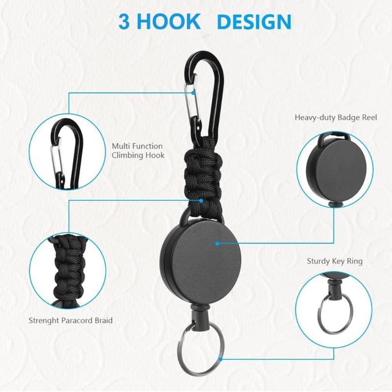 Retractable Rope Carabiner Keychain Telescopic Paracord Braided Keychain Buckle