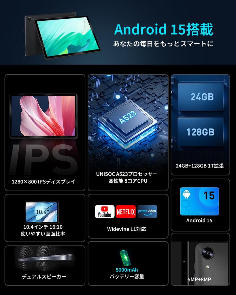 Android IPS Widevine GMS Split Wireless Child Facial OTG Wireless Protective and Headphones Black 10-inch Wi-Fi Tablet, 15, 24GB+128GB+1TB Expansion,