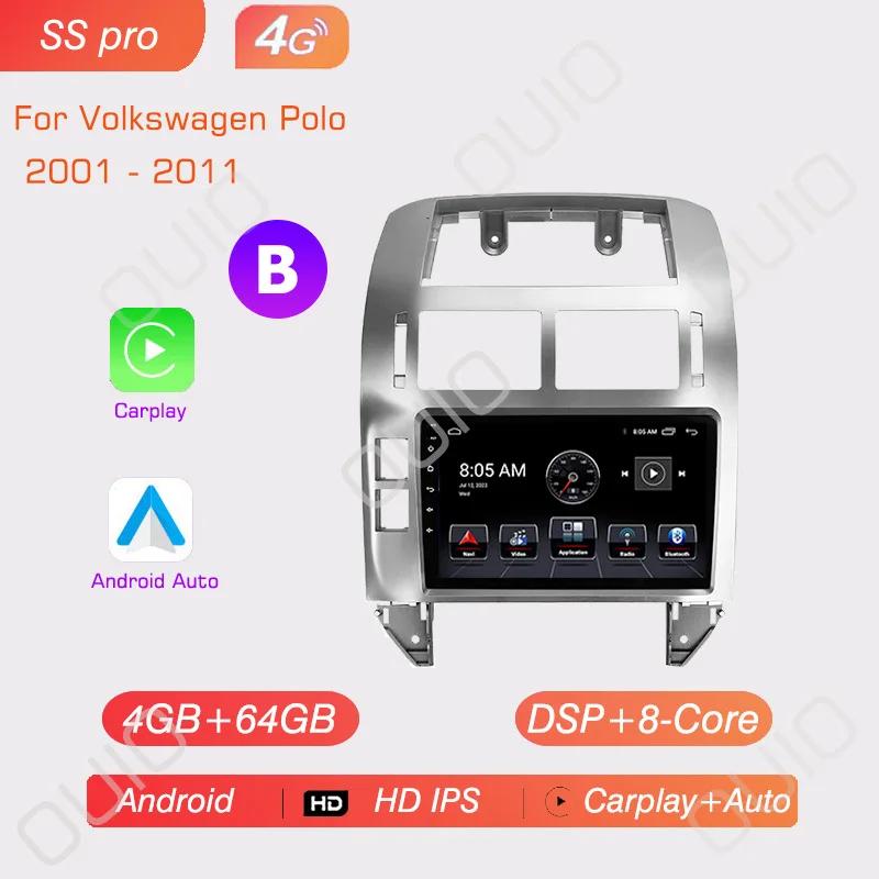Android 13 Carplay Radio For Volkswagen Polo Mk4 IV 2001-2009 Car Stereo Multimedia Player Android Auto GPS Navigation 2DIN DSP