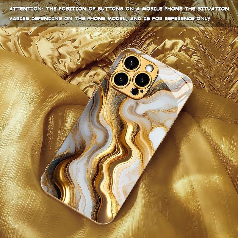 Vergoldete Wellenmuster Handyhülle Galvanisiertes Glas TPU Handyhülle für iPhone 17 16 15 14 13 12 11pm Pro Plus Sturzfest