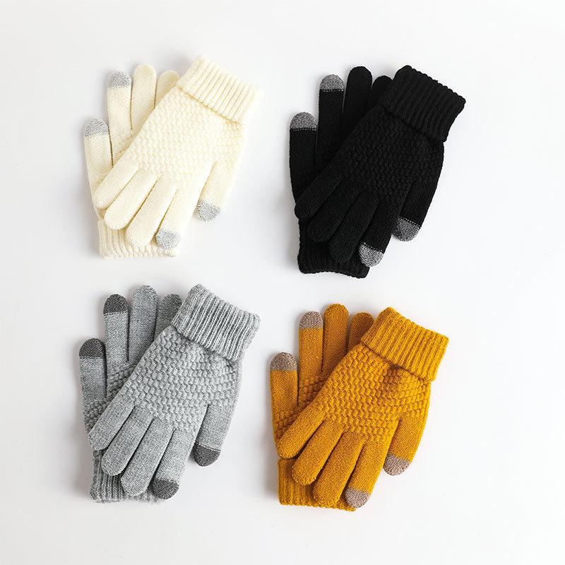 Autumn and Winter Gloves Velvet Men's and Women's Fashion Touch Screen Jacquard Reverse Needle Winter Warm Gloves Can Touch The Screen