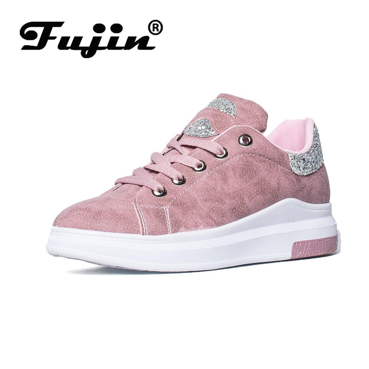 

Fujin 2022, замшевые кроссовки из свиной кожи, 2022, женская повседневная обувь, весенне-осенняя летняя обувь, 4 см, дышащая удобная обувь на плоской подошве 41 розовый