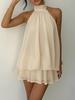 European & American Women's Backless Halter Strap Dress - Holiday Slim Fit with Puffy Short Skirt