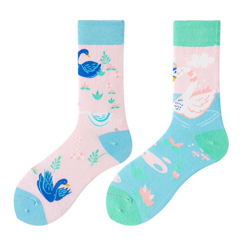 SMLSOX Summer Asymmetrical Mandarin Duck Couple Mid-Calf Colorful Christmas Cotton Fashion Socks