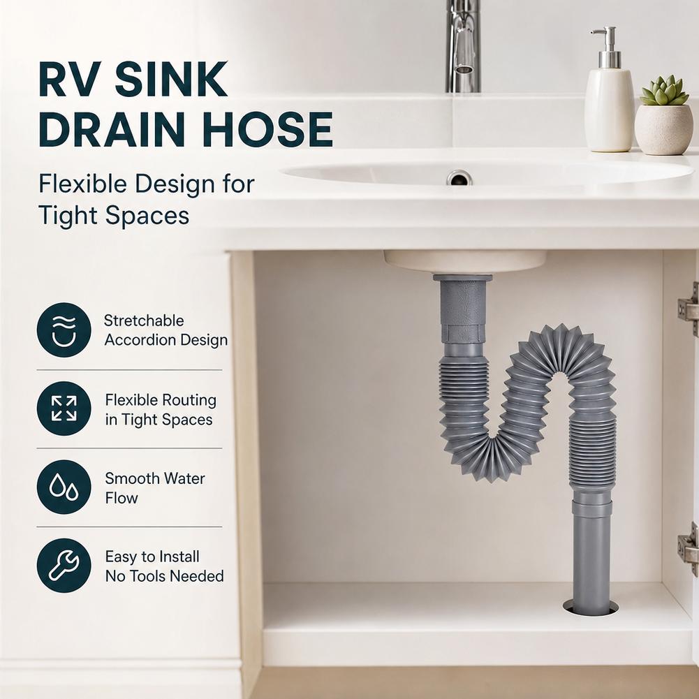35-80cm Expandable ABS Drain Pipe Flexible RV Greywater Hose with Odor-Proof Seal